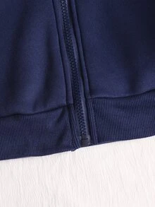 Tween Girl) Cute Sweet Vacation Casual Versatile Floral Bow Print Double Layer Hooded Zip-Up Pocket Loose Jacket, Autumn/Winter - Blue - View 6
