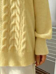 Elenzga Plus Size Women Casual Solid Color Crew Neck Long Sleeve Sweater Fall Winter - Pale Yellow - View 7