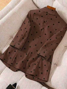 DAZY Plus Size Women's Polka Dot Pattern Lapel Neck Long Sleeve Casual Jacket - Multicolor - View 2