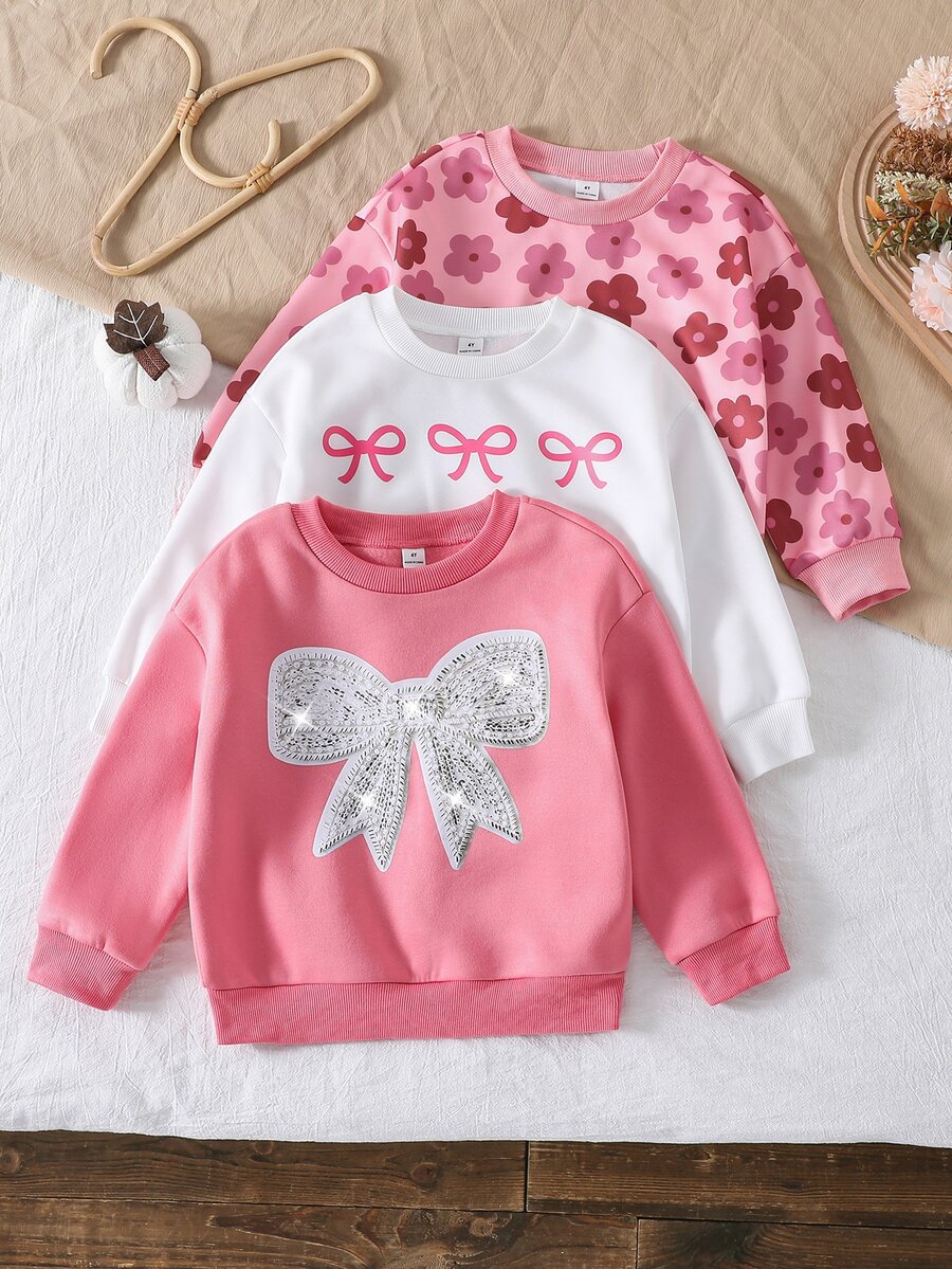 SHEIN Young Girl Young Girl Young Girl Young Girl Young Girl 3pcs Knit Solid Color Round Neck Loose Casual Autumn Winter Sweatshirt - Multicolor - View 1