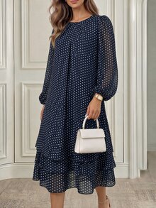 EMERY ROSE Polka Dot Casual Party Dress For Middle-Aged And Elderly Women - Navy Blue - View 4