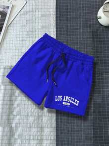 Manfinity Homme Men's Drawstring Waist Letter Print Casual Daily Shorts - Royal Blue - View 1