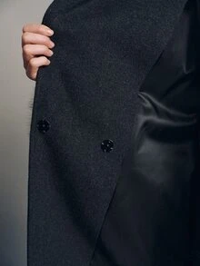 MOTF PREMIUM LAPEL WOOL BELTED MID-LENGTH COAT - Dark Grey - View 7