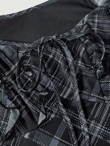 Skyraze Women's Plaid Front Tie Ruffle Sleeve Fashion Mini Dress - Black - View 3
