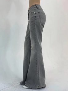 DAZY Women's Minimalist Low Waist Zipper Fly Flare Jeans Suitable For Daily Wear - Grey - View 5