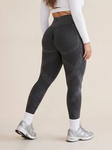 SHEIN Plus Size Women's High Waist Butt Lifting Sports Leggings - Black - View 6