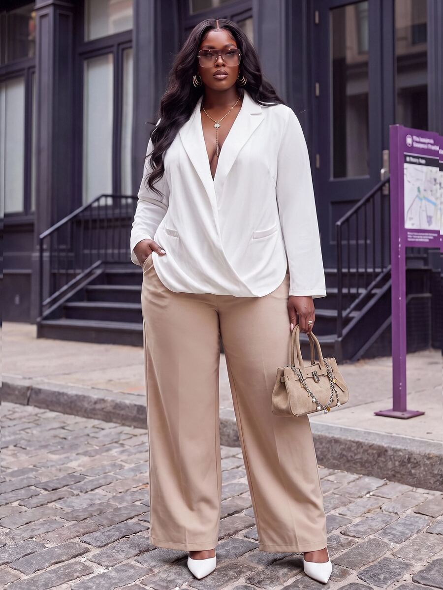 Slaydiva New Design Elegant Commute Grey-Purple Drape Lapel No-Button Casual Blazer Plus Size
