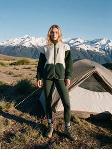 WanderVale Women's Outdoor Thermal Lined Colorblock Zip-Up Jacket - Dark Green - View 6