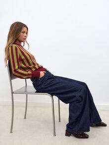 Nöista Vertical Stripes Round Neck Knit SWEATER - Khaki - View 4