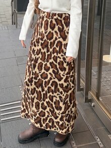 FRIFUL 女款豹紋休閒 1920 年代復古日常正式度假針織裙 棕色秋季 - 棕色 - 查看 3