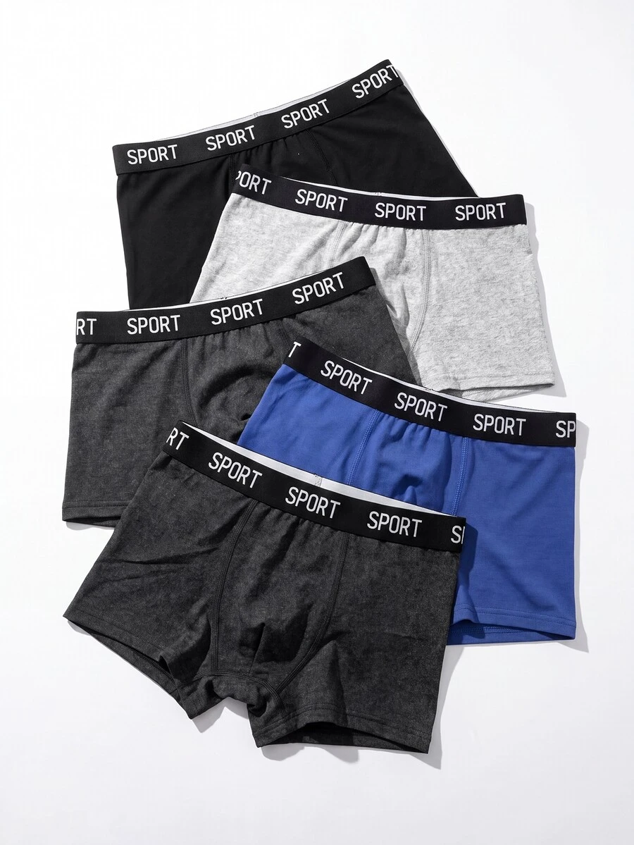 Dozemod Kids Tween Boy Sporty Casual Colorblock Letter Elastic Waist Boxer Briefs 5pcs/Pack - Multicolor - View 1