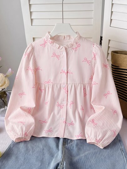 SHEIN Tween Girl Tween Girls Casual Everyday Comfortable Loose Ruffle Collar BlouseKIDS