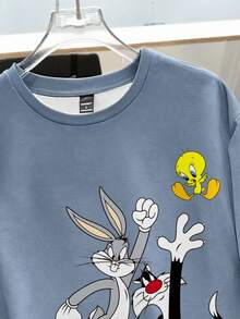 LOONEY TUNES X SHEIN Daypath Men's Cartoon Print Crew Neck Short Sleeve T-Shirt - Dusty Blue - View 3