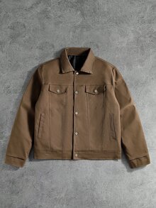 Manfinity Hypemode Men's Solid Color Brown Single-Breasted Casual Versatile Long Sleeve Jacket - Brown - View 7