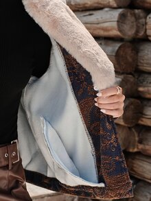 Anewsta Women's New Fashion High-End Sweet Cool Lapel Faux Fur Fleece Jeans Coffee Brown Jacket - Coffee Brown - View 9