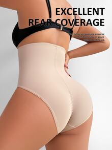SHEIN 女款純色前扣休閒日常提臀塑形內褲 - 裸色 - 查看 2