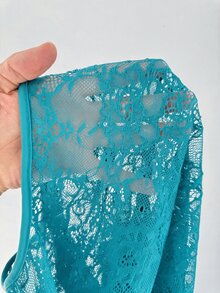 StreetHx Fashionable Women's Black Lace Top - Mint Blue - View 4