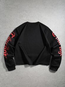 ROMWE MEN Men's Loose Long Sleeve T-Shirt With Rivet Decor And Anime Character Print - Black - View 3