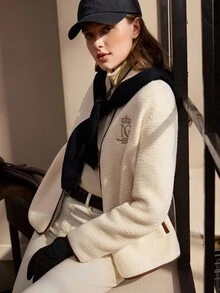 SHEIN Women's Contrast Color Letter Print Zipper Casual Daily Long Sleeve Jacket - Apricot - View 7
