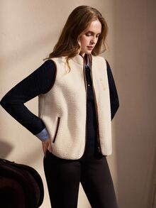 SHEIN Women's Letter Embroidery Zipper Front Casual Vest Jacket - Apricot - View 4