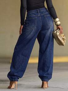 Slaydiva Jeans de diseñador con puños de botones talla grande - Azul - Ver 8