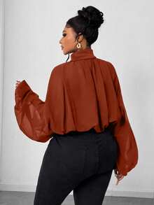 Maweii Plus Size Women's Solid Color Casual Versatile Daily Wear Shirt - Orange - View 4