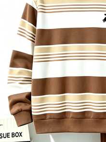 Tween Boys Casual Comfortable Fashion Minimalist Striped Colorblock Hoodie Sweatshirt Set, Suitable For Outdoor Wear And Sports, Autumn/Winter - Multicolor - View 4