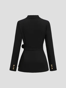Sweetra Women's Metal Decor Casual Commute Long Sleeve Blazer - Black - View 2