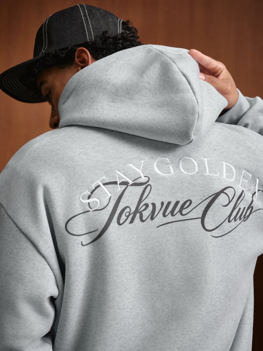 TOKVUE 男士字母圖案休閒日常連帽衫 - 灰色 - 查看 1