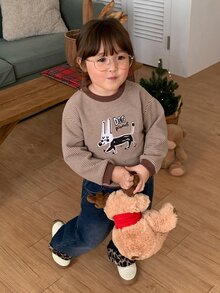DAZY Infant/Toddler (Girl) Round Neck Striped Long Sleeve Autumn/Winter Sweatshirt - Coffee Brown - View 8