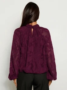 Aloruh Women's Solid Color Minimalist Applique Pattern Shirt, Casual, Suitable For Dating, Vacation, Party, Daily Outings, Gatherings, Outdoor Activities - Burgundy - View 2