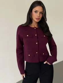 Firerie Cardigan Wanita Warna Polos Kasual Serbaguna untuk Pemakaian Sehari-hari - Purple - View 6