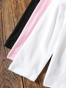 SHEIN 青少年女孩休閒基本款純色針織彈性長袖內搭上衣 多件裝 - 彩色 - 查看 3