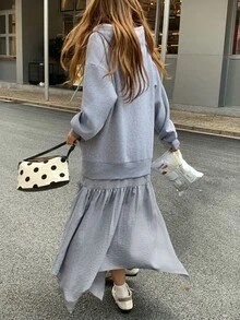 DAZY Women's Hooded Long Sleeve Mid-Length Dress, Autumn/Winter - Grey - View 2