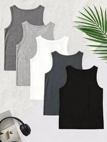 5件組男孩優雅素色無袖背心內衣套裝，舒適休閒風格，適合秋冬 - 彩色 - 查看 2