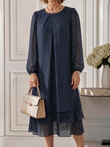 EMERY ROSE Polka Dot Casual Party Dress For Middle-Aged And Elderly Women - Navy Blue - View 1