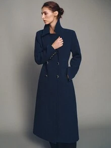 MOTF PREMIUM Large Lapel H-Line Overcoat, Autumn/Winter - Navy Blue - View 6