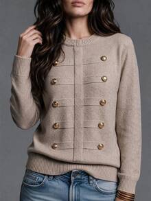 Trelyra Sweater Lengan Panjang Kasual Wanita Warna Polos untuk Sehari-hari - Vanilla Oat - View 6