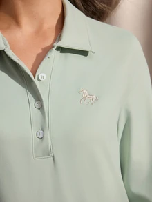 Nima Coro Women's Fashion Half-Open Knit Polo Shirt, Autumn/Winter - Lime Green - View 4