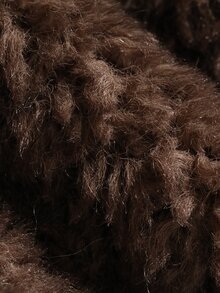 DAZY Brown Oversized Lapel Faux Fur Fabric Loose Long Sleeve Casual Short Jacket - Khaki - View 4