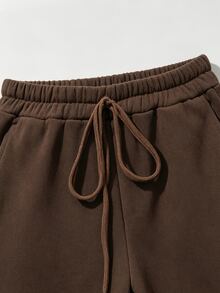 SHEIN Maillard Coffee Brown Thickened Casual Sweatpants For Women, Drawstring Waist, Pockets, Cuffed Hem, Loose Straight Leg Long Pants - Brown - View 4