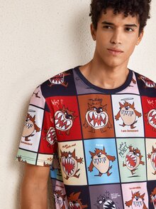 LOONEY TUNES X SHEIN Men's Cartoon Print Short-Sleeve Shirt And Shorts Loungewear Set - Multicolor - View 6