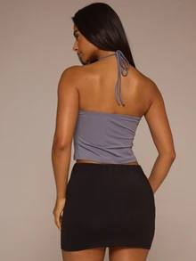 MUSERA ESSENTIALS Charcoal Slinky Scoop Neck Tie Top Autumn Winter Night Out Day To Eve - Grey - View 4