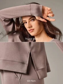 OutZeal Women Sports Sweatshirt Daily Casual Lounge Natural Soft Solid Color V Neck Long Sleeve T-Shirt - Brown - View 4