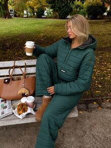Livesso Women's Denim Long Sleeve Hooded Jacket And Pants Casual Daily Home Sleepwear Set - Army Green - View 8