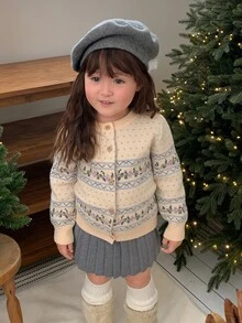DAZY Infant/Toddler (Girl) Round Neck Floral Korean Style Autumn/Winter Casual Knit Sweater - Dusty Blue - View 6
