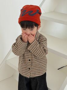 DAZY Baby Boy Collared Long Sleeve Plaid Design Loose Casual Top - Khaki - View 3