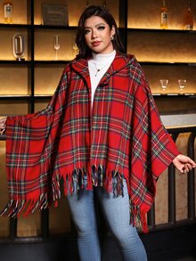 SHEIN Clasi Plus Size Women's Plaid Casual Versatile Daily Outing Long Sleeve Jacket - Red - View 3