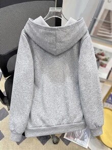 SHEIN 青少年男孩休閒寬鬆舒適百搭純色運動衫，秋冬女款衣物 - 灰色 - 查看 2