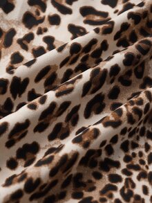 GlowEve CURVE Plus Size Autumn/Winter Elegant V-Neck Design Sleeve Cinched Waist Leopard Print Dress - Khaki - View 3